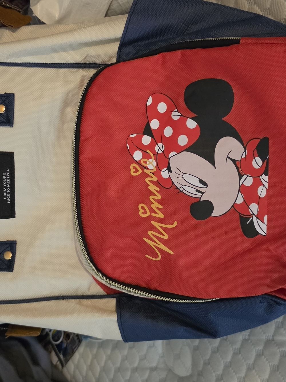 Disney Minnie Mouse Navy Blue Red and Cream Backpack